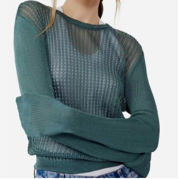 Free People Sweaters - FREE People H2O Crew Pullover Sweater Top Color Jaded Green NEW!